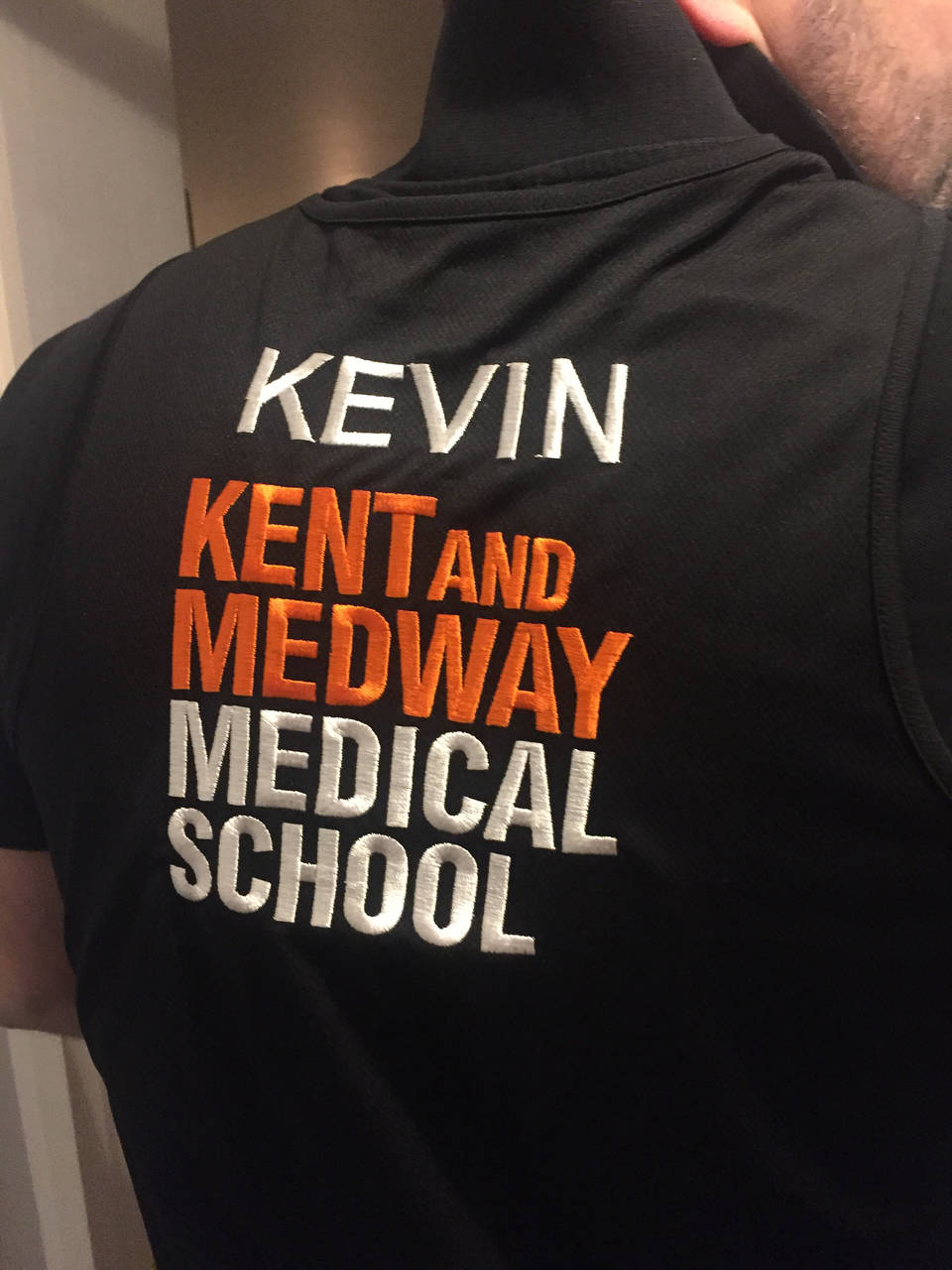 Kevin's jacket for the Kent and Medical Medical School charity run