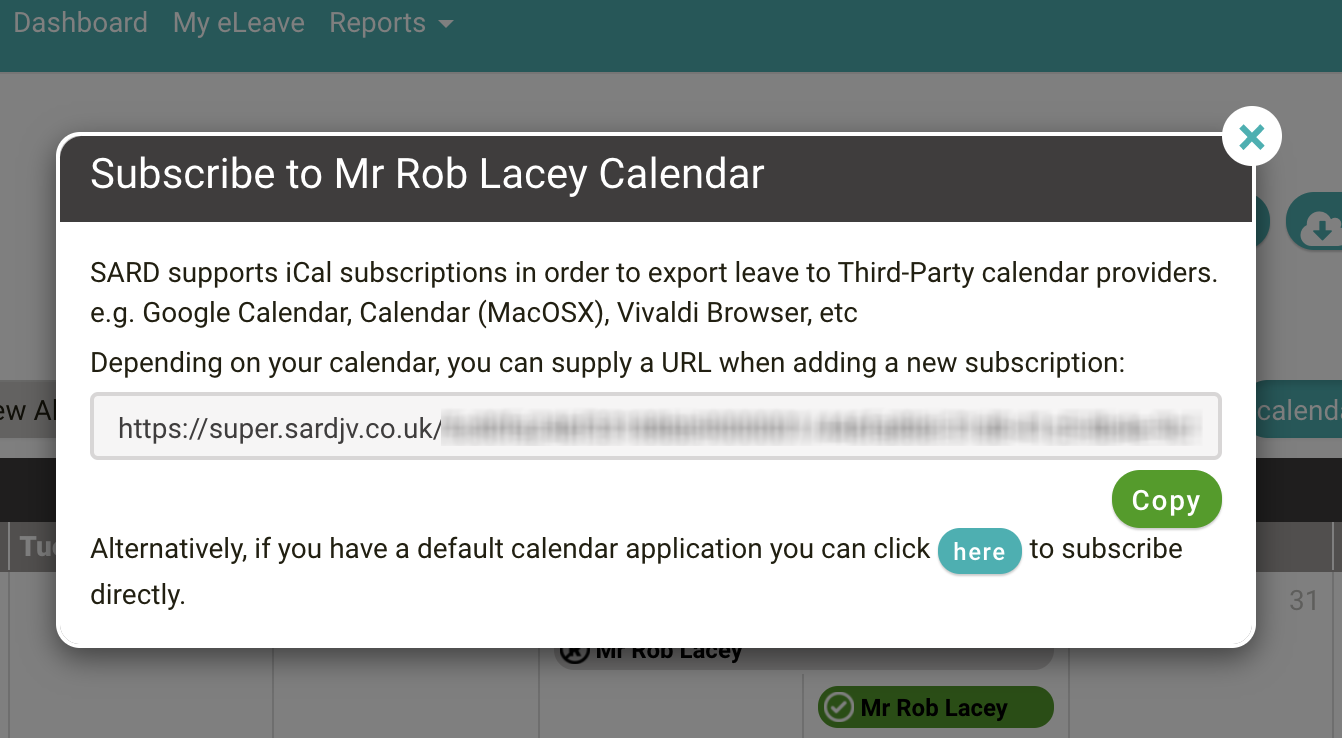 eLeave - Calendar Subscriptions