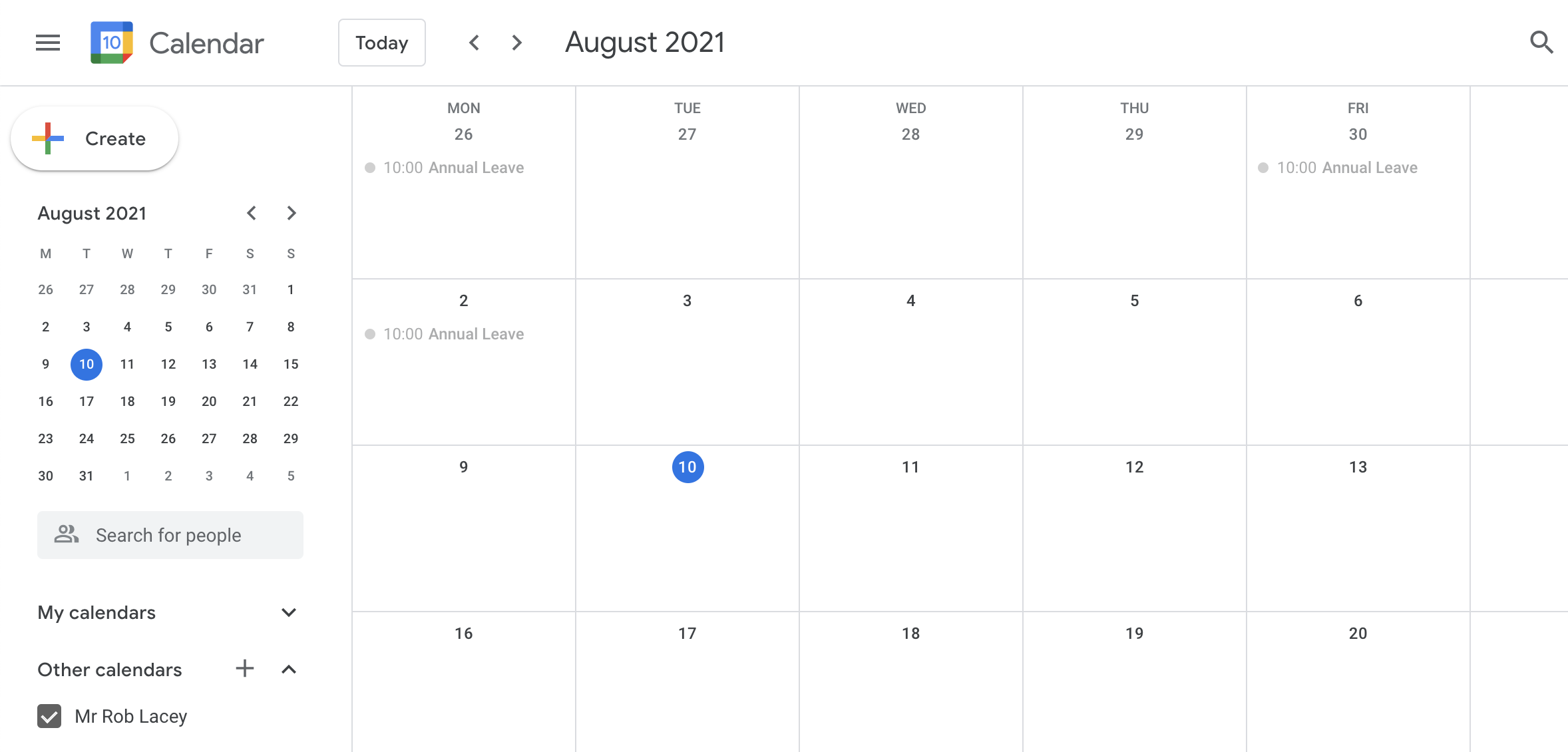 eLeave - Calendar Subscriptions, Google calendar