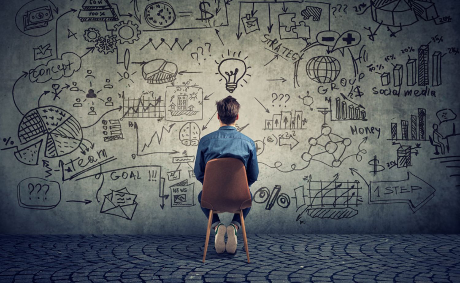 a man planning in front of wall