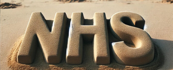 Letters 'NHS' 3d in sand