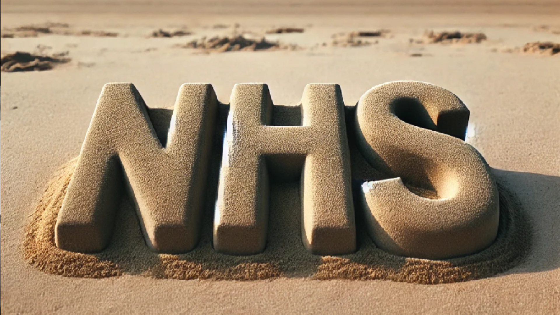 Letters 'NHS' 3d in sand