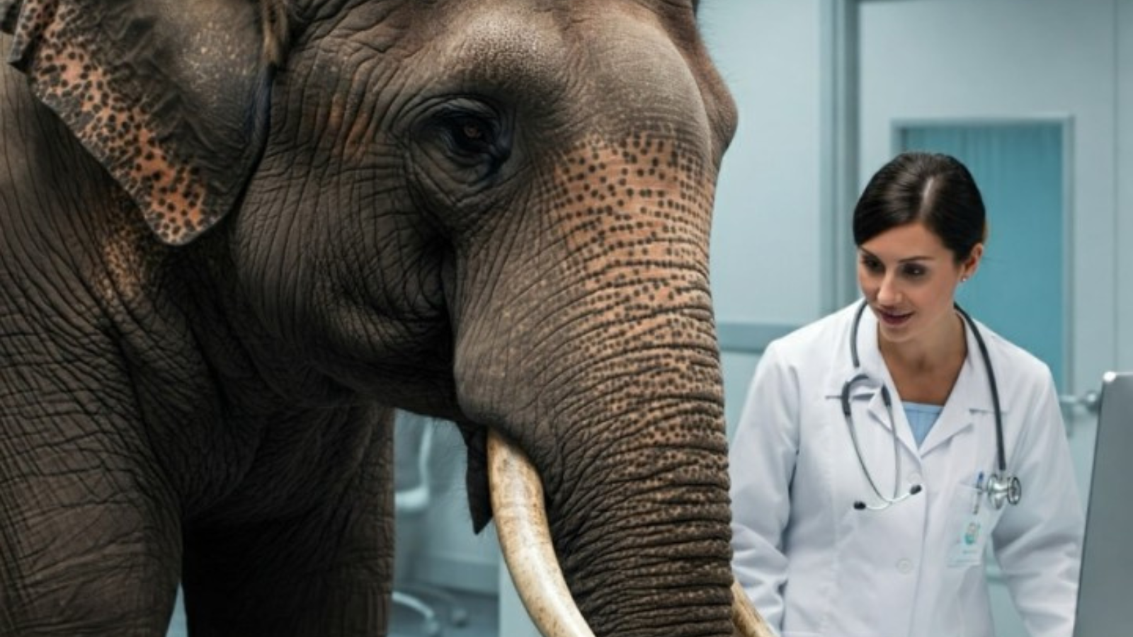 Elephant standing with doctor