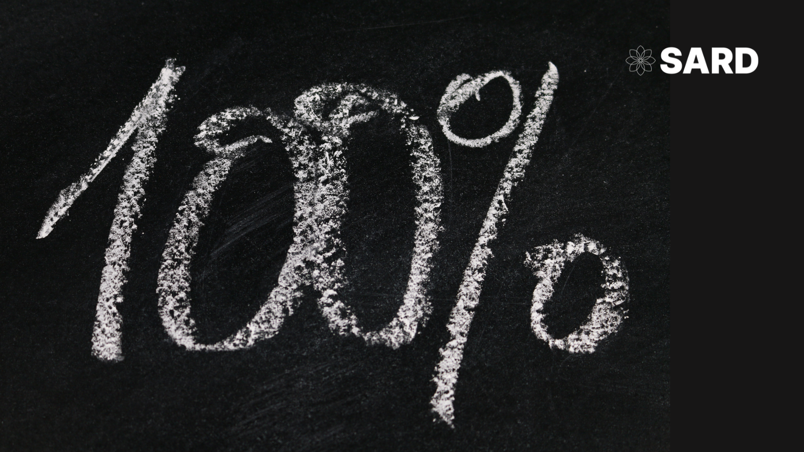 Black chalkboard with text: 100% written in chalk. White SARD logo top right.