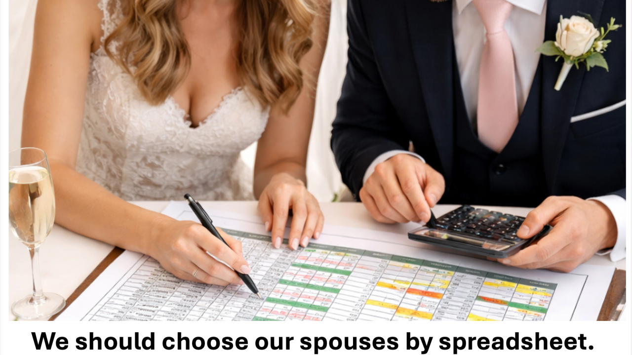 Bride and Groom filling out spreadsheet